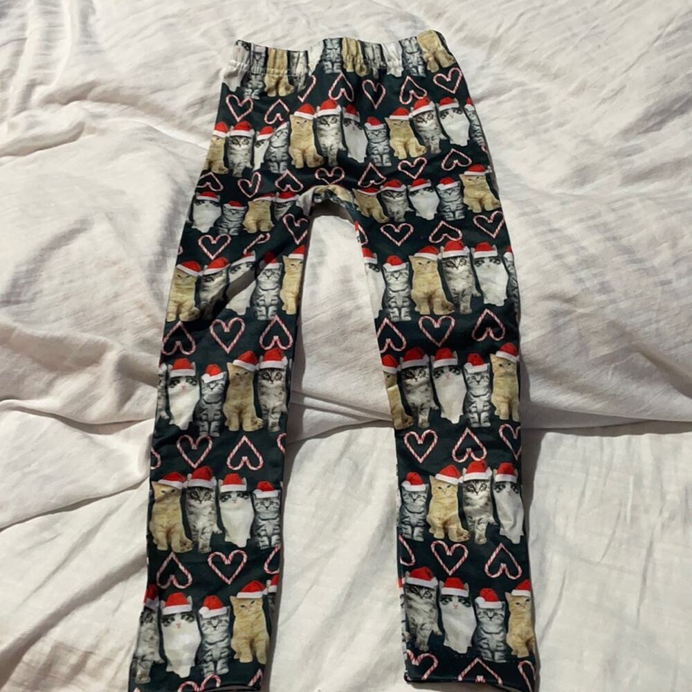 Capelli xs 4/5 black legging with Santa hat cats fleece lined euc
